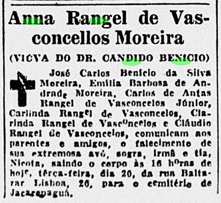 Nota de falecimento de Nicota